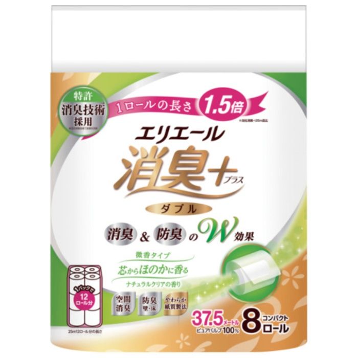 エリエール　消臭+トイレットティシューしっかり香る　ナチュラルクリアの香りコンパクト8R　ダブル