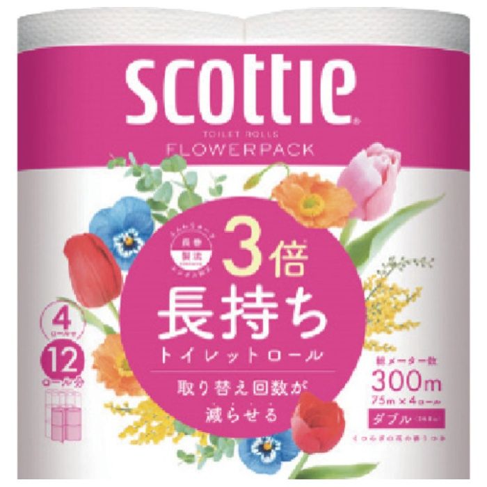 クレシア　トイレットペーパー　スコッティフラワーパック3倍長持ち4ロールダブル(22767/22775)