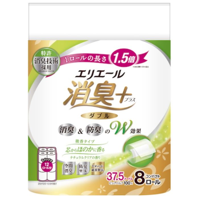 エリエール　消臭+トイレットティシューほのかに香る　ナチュラルクリアの香りコンパクト8R(ダブル)
