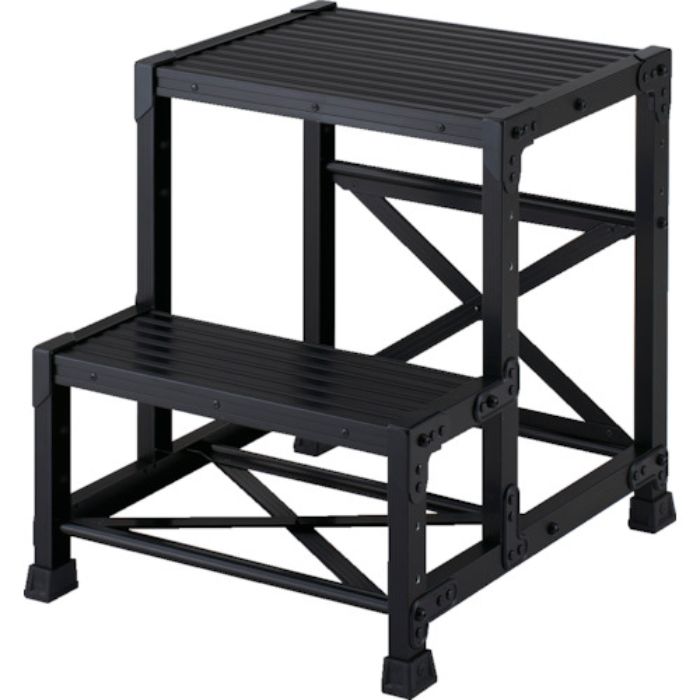 TRUSCO 作業用踏台 アルミ製・高強度タイプ 2段 ブラック(Tcode:4879597)