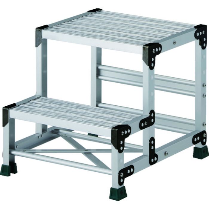 TRUSCO 作業用踏台 アルミ製・グレーチング仕様 SUS金具 2段 高さ0.5m 天板500×400(Tcode:2074505)