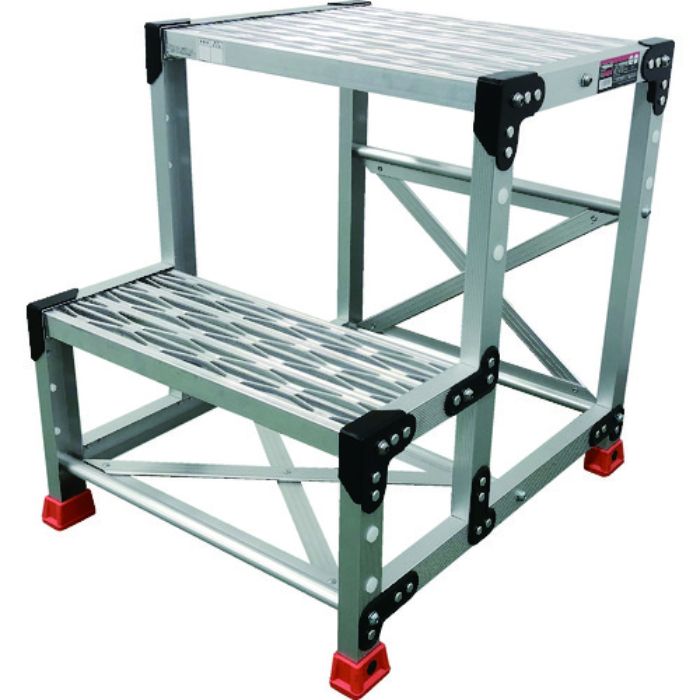 TRUSCO 作業用踏台 アルミ製・グレーチング仕様 SUS金具 2段 高さ0.6m 天板500×400(Tcode:2074506)