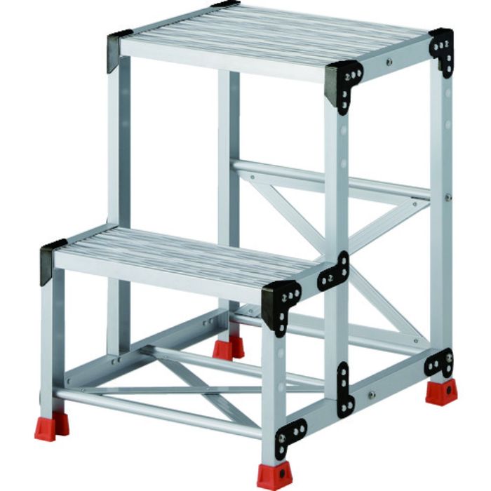 TRUSCO 作業用踏台 アルミ製・グレーチング仕様 SUS金具 2段 高さ0.7m 天板500×400(Tcode:2074507)