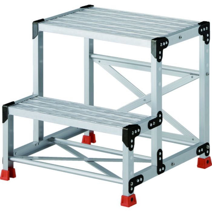 TRUSCO 作業用踏台 アルミ製・グレーチング仕様 SUS金具 2段 高さ0.6m 天板600×400(Tcode:2074508)