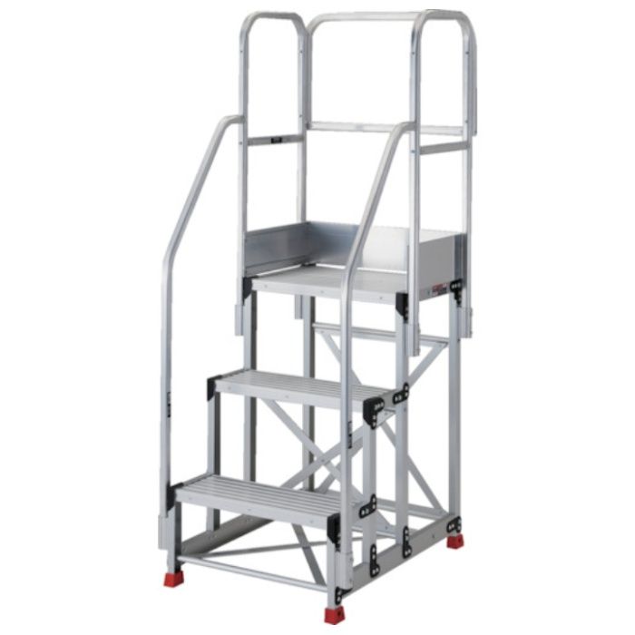 TRUSCO　アルミ製作業用踏台　3段　高さ0.9m　天板寸法600×400　ステップ奥行250mm　フルセット手すり付き