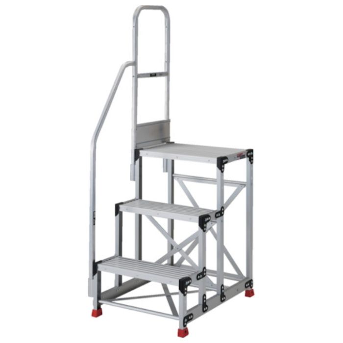 TRUSCO　アルミ製作業用踏台　3段　高さ0.75m　天板寸法600×400　段高250mm　階段片手すり付き