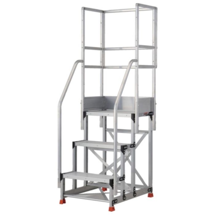 TRUSCO　アルミ製作業用踏台　3段　高さ0.9m　天板寸法600×400　段高300mm　フルセット手すり付き