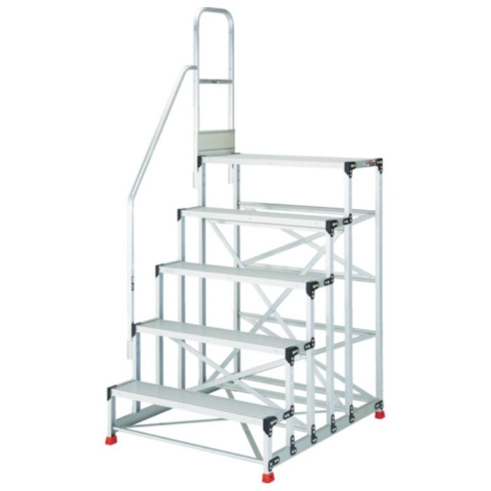 TRUSCO　アルミ製作業用踏台　5段　高さ1.25m　天板寸法1000×400　段高250mm　階段片手すり付き