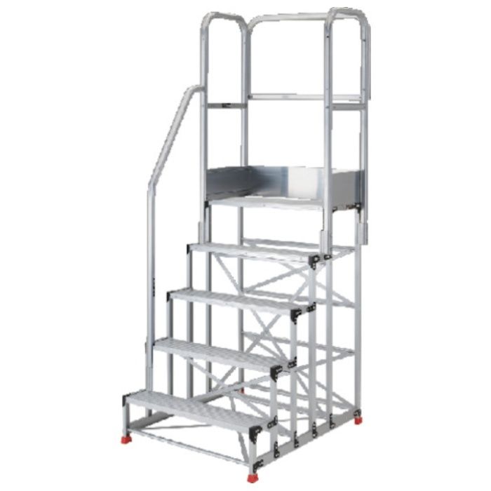 TRUSCO　アルミ製作業用踏台　5段　高さ1.25m　天板寸法1000×400　段高250mm　階段片手すり天場三方付き