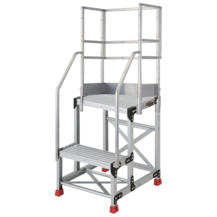 TRUSCO　アルミ製作業用踏台　縞板タイプ　2段　高さ0.5m　天板寸法500×400　段高250mm　フルセット手すり付き