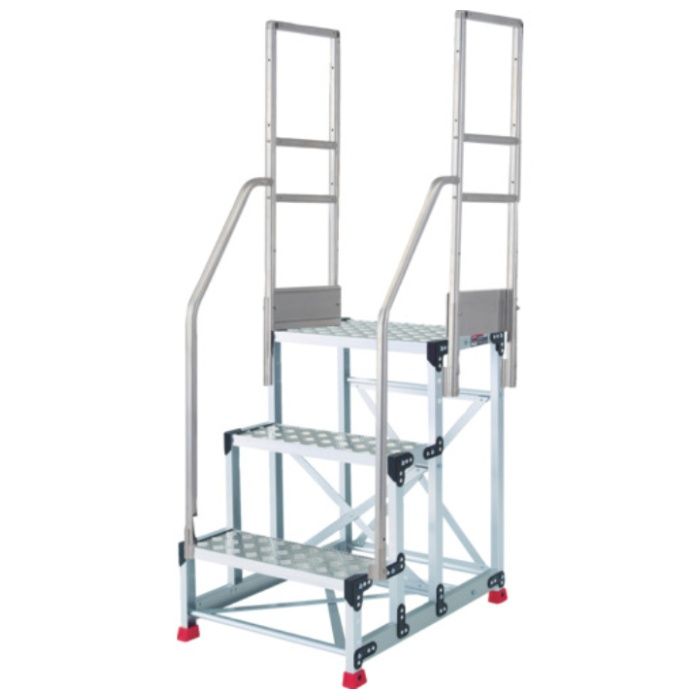 TRUSCO　アルミ製作業用踏台　縞板タイプ　3段　高さ0.75m　天板寸法600×400　段高250mm　階段両手すり付き