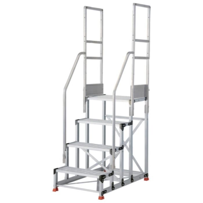 TRUSCO　アルミ製作業用踏台　縞板タイプ　4段　高さ1.0m　天板寸法600×400　段高250mm　階段両手すり付き