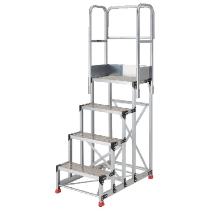 TRUSCO　アルミ製作業用踏台　縞板タイプ　4段　高さ1.0m　天板寸法600×400　段高250mm　天場三方手すり付き