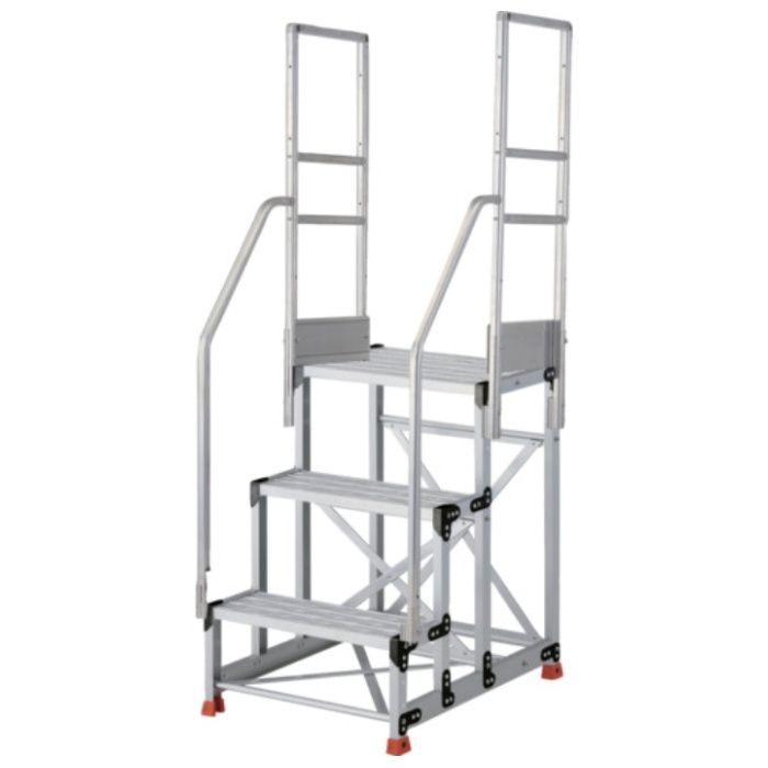 TRUSCO　アルミ製作業用踏台　グレーチングタイプ　3段　高さ0.9m　天板寸法600×400　段高300mm　階段両手すり付き