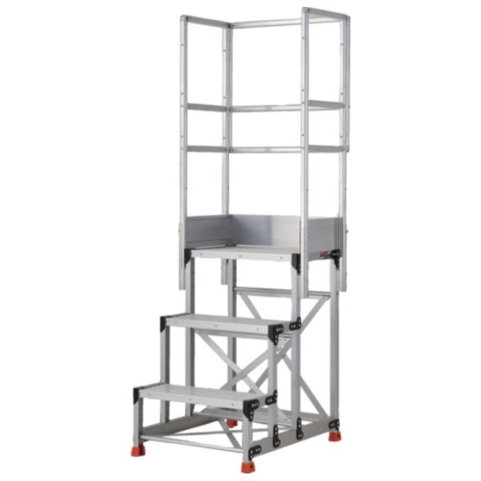 TRUSCO　アルミ製作業用踏台　グレーチングタイプ　3段　高さ0.9m　天板寸法600×400　段高300mm　天場三方手すり付き