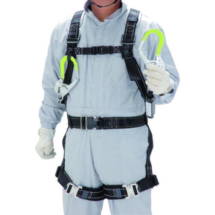 トーヨーセフティ フルハーネス型 巻取式(小型)タイプ1 ダブルランヤード(黄色樹脂蛍光プレートフック)(Tcode:1611738)