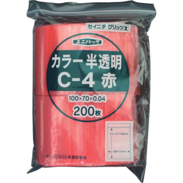 セイニチ チャック付ポリ袋 ユニパック C-4 半透明赤 縦100×横70×厚さ0.04mm 200枚入(Tcode:3667324)