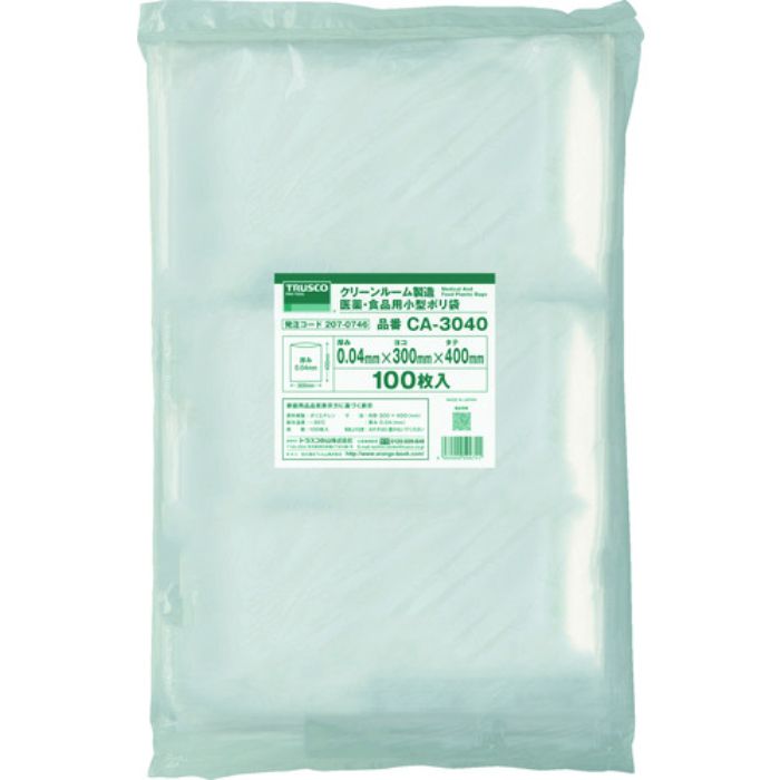 TRUSCO クリーンルーム製造 医薬・食品用小型ポリ袋 縦400X横300XT0.04 100枚入 透明(Tcode:2070746)