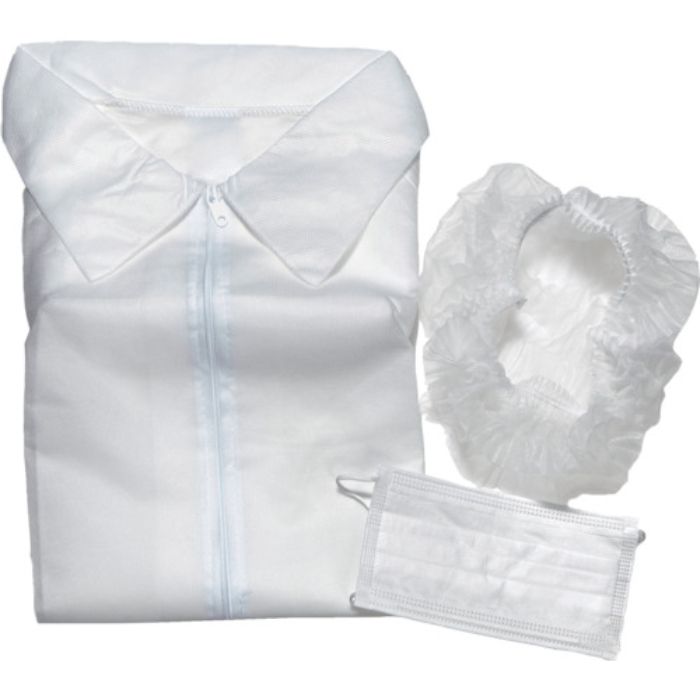 TRUSCO 不織布白衣他3点セット(白衣・マスク・ヘアキャップ) ファスナータイプ フリーサイズ(Tcode:5563442)