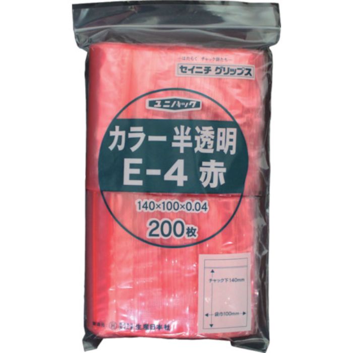 セイニチ チャック付ポリ袋 ユニパック E-4 半透明赤 縦140×横100×厚さ0.04mm 200枚入(Tcode:3667448)