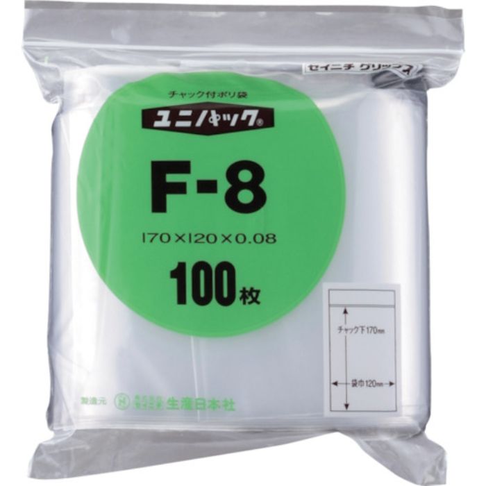 セイニチ チャック付ポリ袋 ユニパック(厚手) F-8 透明 縦170×横120×厚さ0.08mm 100枚入(Tcode:3667529)
