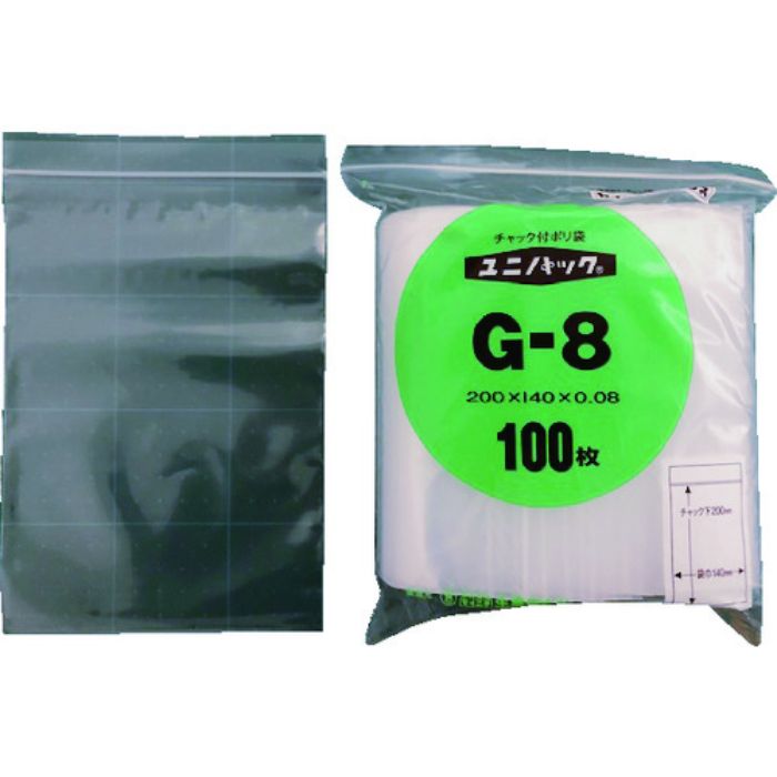 セイニチ チャック付ポリ袋 ユニパック(厚手) G-8 透明 縦200×横140×厚さ0.08mm 100枚入(Tcode:3667588)