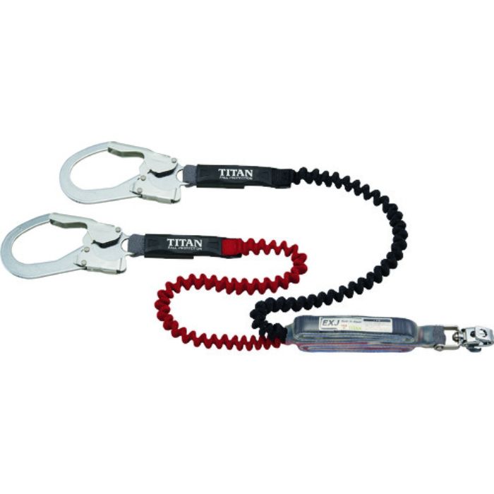 タイタン EXJ伸縮ストラップ式 タイプ1ランヤード ブラック/レッド ダブル (墜落制止用器具)(Tcode:1952081)