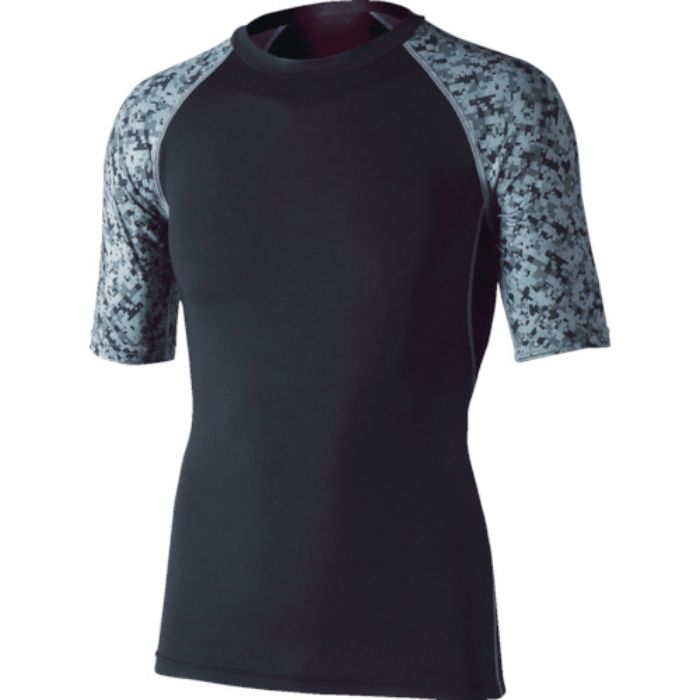 おたふく 冷感・消臭パワーストレッチ半袖クルーネックシャツ ブラック×迷彩 S(Tcode:8186837)