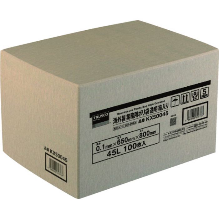 TRUSCO 海外製 業務用ポリ袋 透明・箱入 0.1×45L 100枚入(Tcode:2072053)