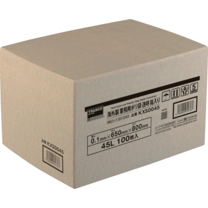 TRUSCO 海外製 業務用ポリ袋 透明・箱入 0.1×90L 100枚入(Tcode:2072055)