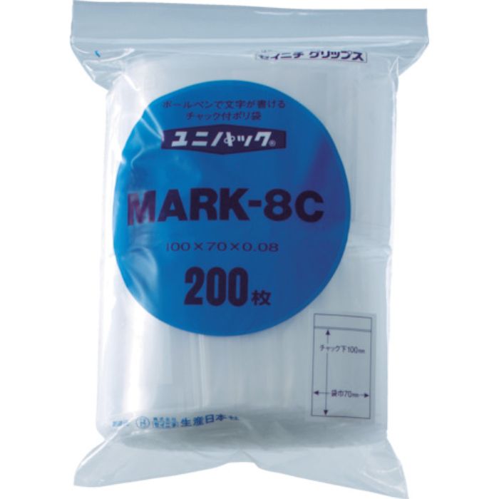 セイニチ チャック付ポリ袋 ユニパック MARK-8F 透明 縦170×横120×厚さ0.08mm 100枚入(Tcode:3667863)
