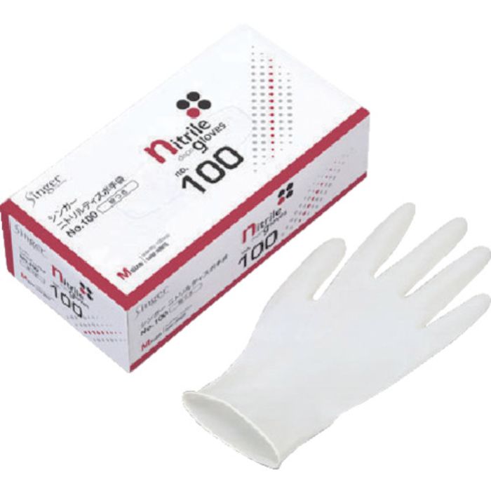 シンガー ニトリルゴム使い捨て手袋 ニトリルディスポNo.100白粉付M (100枚入)(Tcode:8365279)