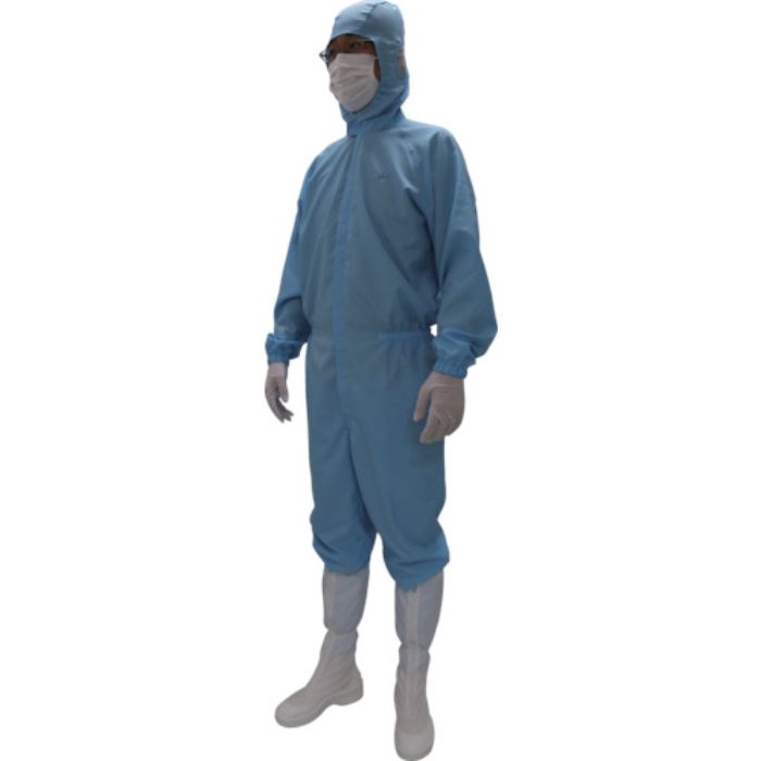 ゴールドウイン クリーンルーム用ウェア フード付きワンピース ブルー L(Tcode:7591918)