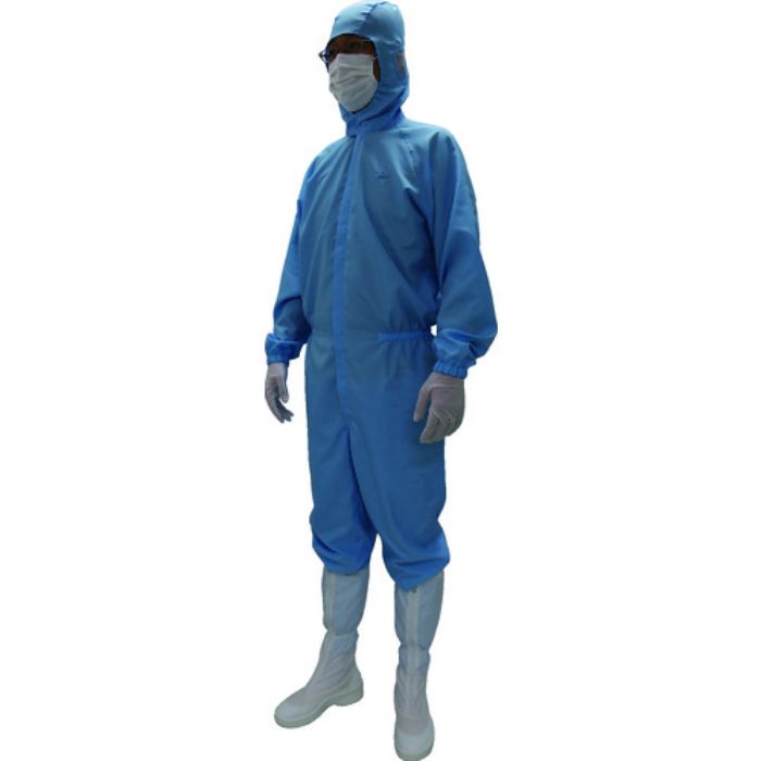 ゴールドウイン クリーンルーム用ウェア フード付きワンピース ブルー S(Tcode:7591934)