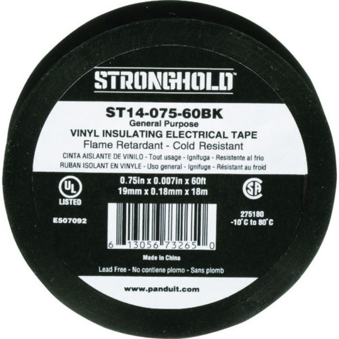 ストロングホールド StrongHoldビニールテープ 一般用途用 黒 幅19.1mm 長さ18m ST14-075-60BK(Tcode:2167618)