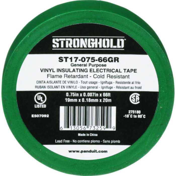 ストロングホールド StrongHoldビニールテープ 一般用途用 緑 幅19.1mm 長さ20m ST17-075-66GR(Tcode:2167630)