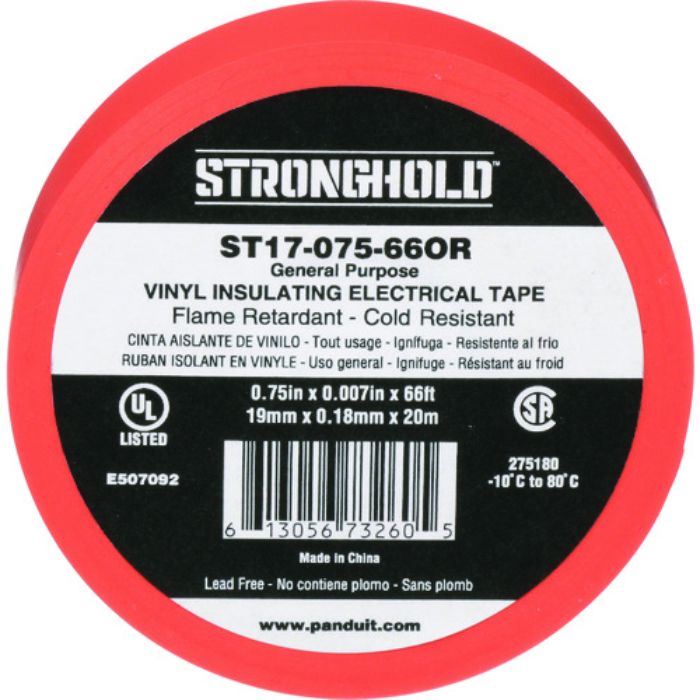 ストロングホールド StrongHoldビニールテープ 一般用途用 オレンジ 幅19.1mm 長さ20m ST17-075-66OR(Tcode:2167617)