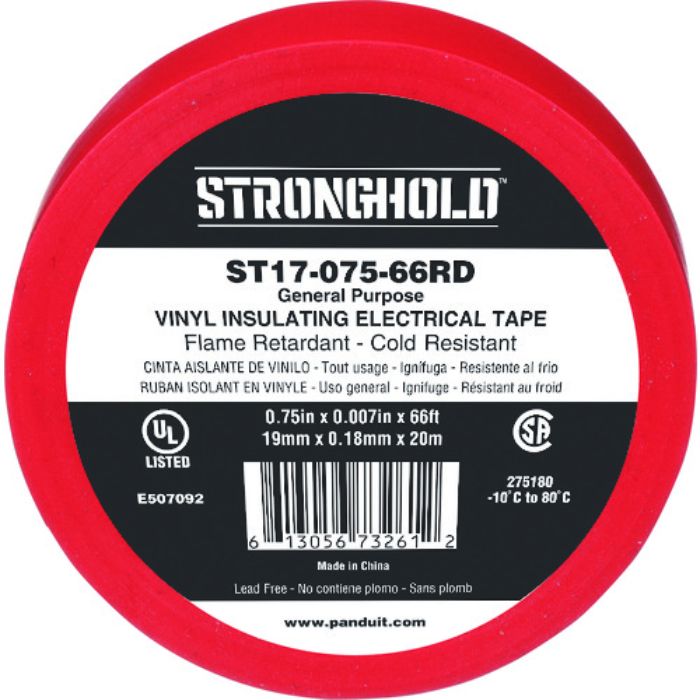 ストロングホールド StrongHoldビニールテープ 一般用途用 赤 幅19.1mm 長さ20m ST17-075-66RD(Tcode:2167616)