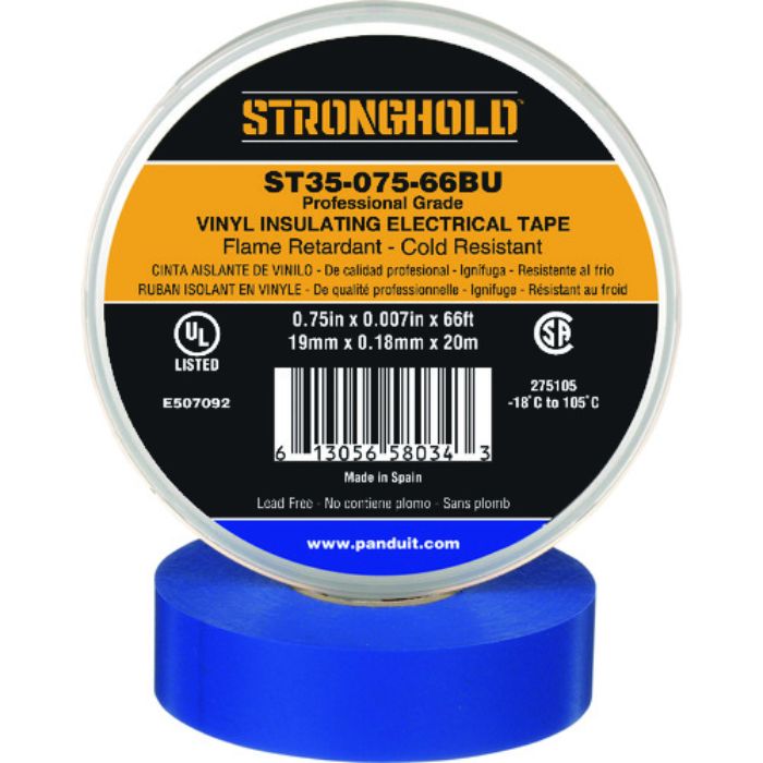 ストロングホールド StrongHoldビニールテープ 耐熱・耐寒・難燃 プロ仕様グレード 青 幅19.1mm 長さ20m ST35-075-66BU(Tcode:2167612)