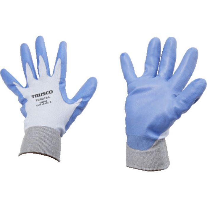 TRUSCO 耐切創手袋 18G ポリウレタンコーティング Lサイズ(Tcode:1612445)