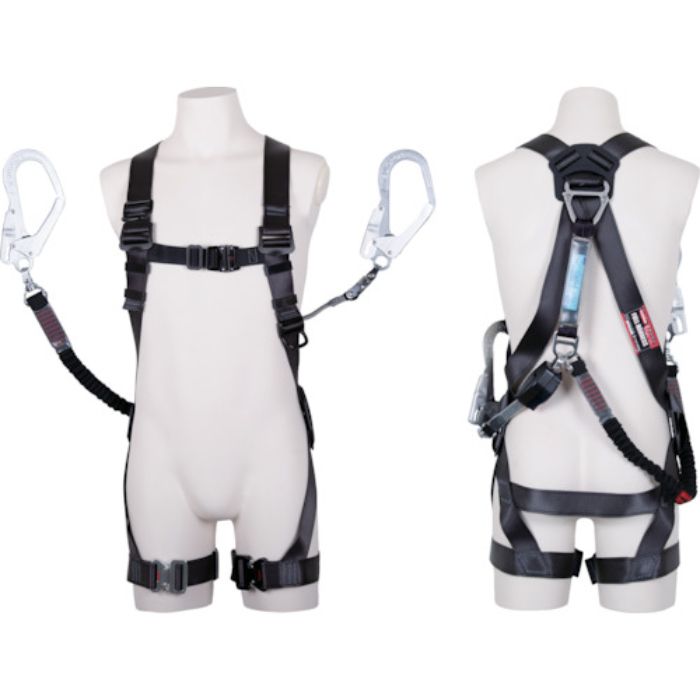 TSUYORON 黒影ハーネス ツインランヤード付き コルトリトラ/ノビロン ロック機構付き(巻取式側のみ) 回転式アルミフック ダークグレー Mサイズ(Tcode:3904433)