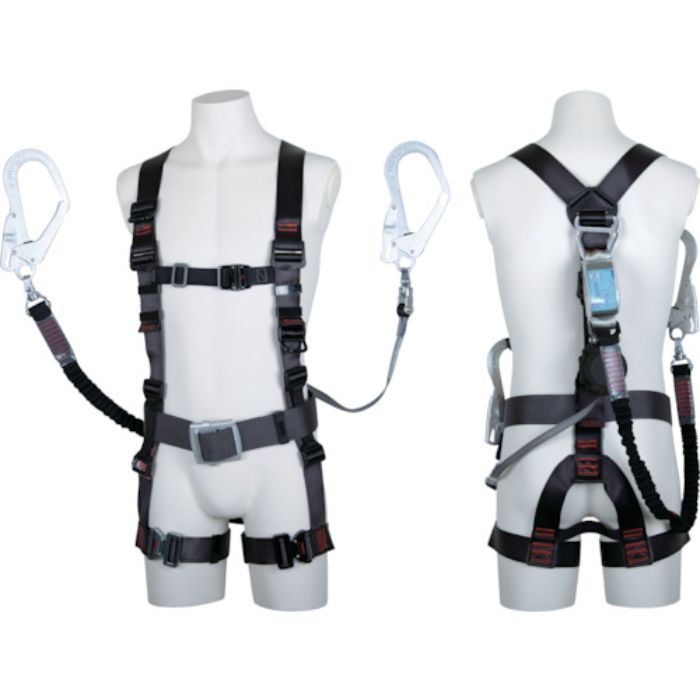 TSUYORON フルハーネス飛燕ツインランヤード付き TH-506-OHNV93SV-OT ワン・ハンドリトラ+ノビロン Lサイズ ダークグレー 赤(Tcode:1678473)