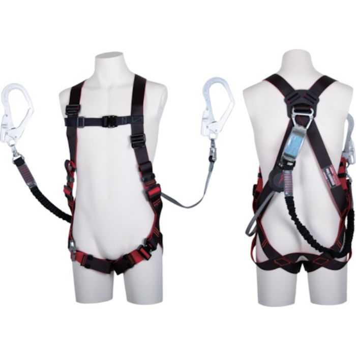 TSUYORON レヴォハーネス ツインランヤード付き TH-508-OHNV93SV-OT ワン・ハンドリトラ+ノビロン 黒/赤 Lサイズ(Tcode:1635090)