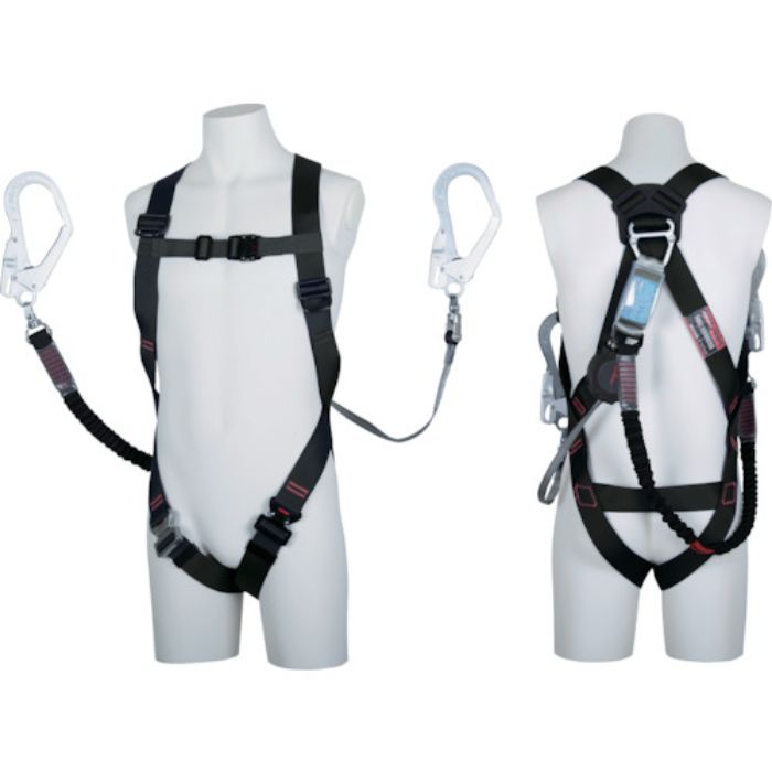 TSUYORON ライトハーネス ツインランヤード付き TH-510-OHNV93SV-OT ワン・ハンドリトラ+ノビロン 黒 Lサイズ(Tcode:1631893)