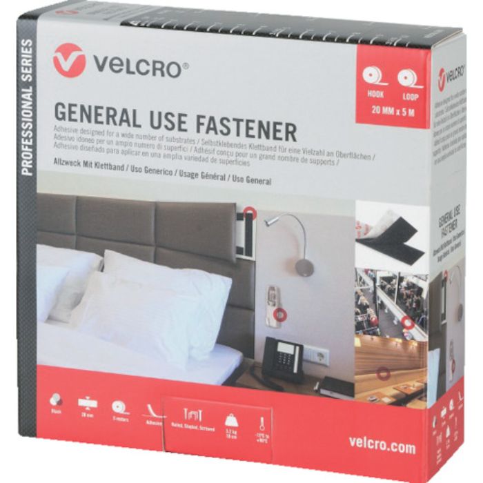 ヴェルクロ VELCRO[[R上]]結束テープ 多用途タイプ 幅20mm×長さ25m 黒(Tcode:2503679)