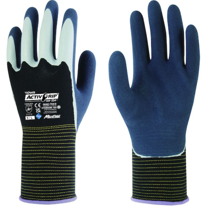 トワロン 天然ゴム背抜き手袋 ActivGrip XA-324 9/L(Tcode:5388086)