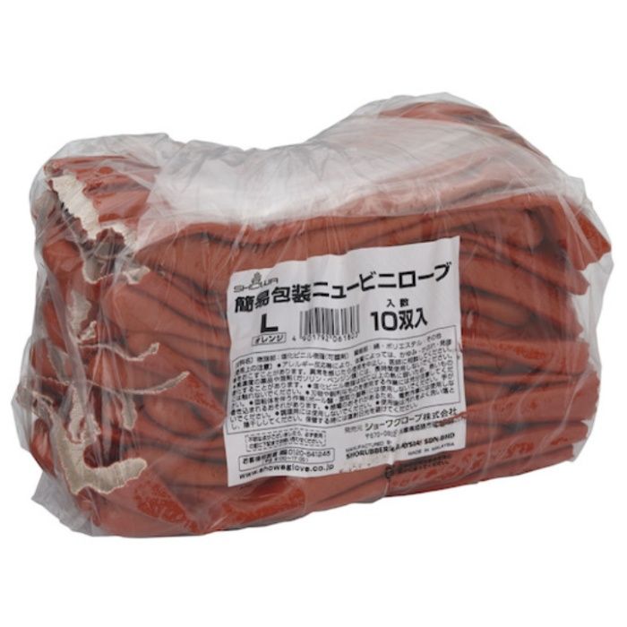 【まとめ買い】 SHOWA(ショーワ) 塩化ビニール手袋 簡易包装ニュービニローブ(10双入) オレンジ Lサイズ (Tcode:4343221)の説明画像3
