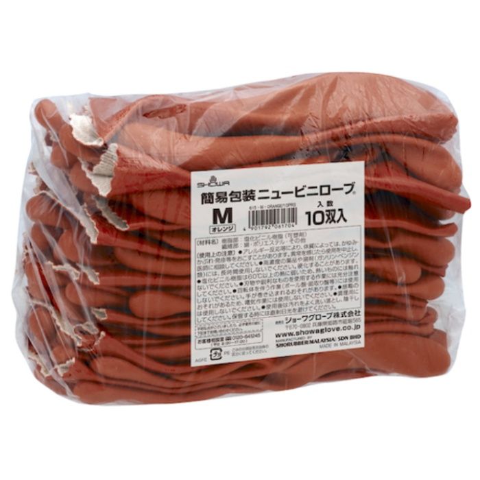 【まとめ買い】 SHOWA(ショーワ) 塩化ビニール手袋 簡易包装ニュービニローブ(10双入) オレンジ Mサイズ (Tcode:4343247)の説明画像3