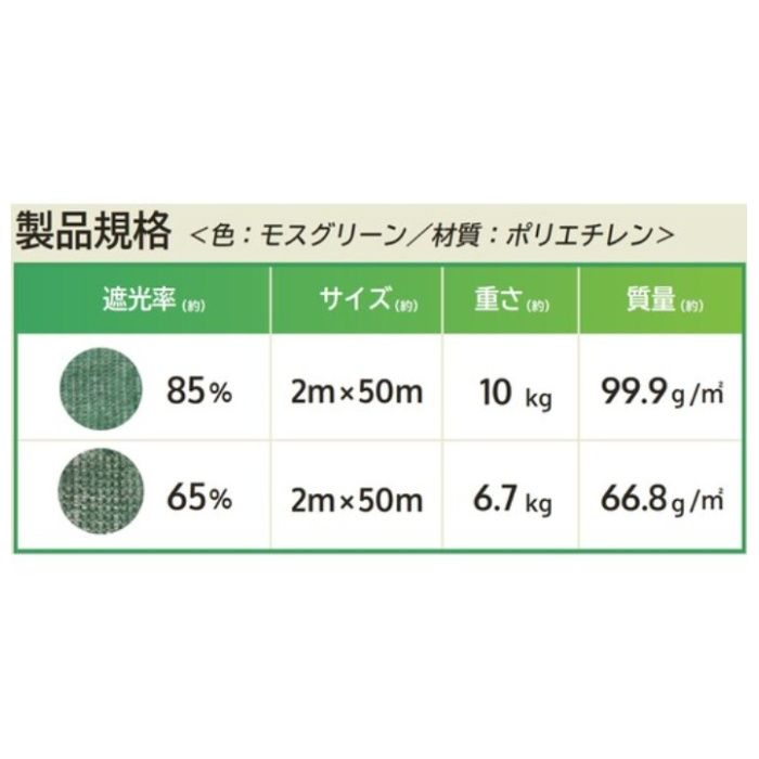MATAI　昇温遮光ネット　2×50m　遮光率85%　モスグリーンの説明画像2