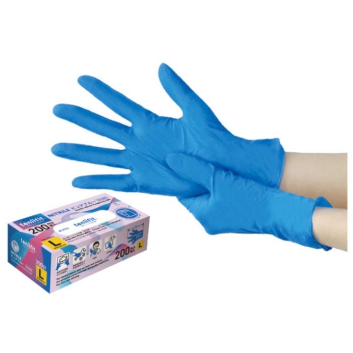 KOKUGO　【一時受注停止】使い捨てニトリル手袋　teniifit　NITRILE　ピュアブルー　No.1500　L　200枚入